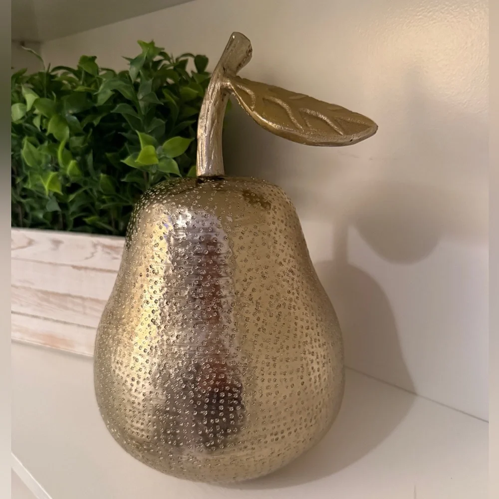 Gold Resin Decorative Tabletop Pear Sculpture Tall Pear Figurine Approx. 11” - Picture 2 of 9
